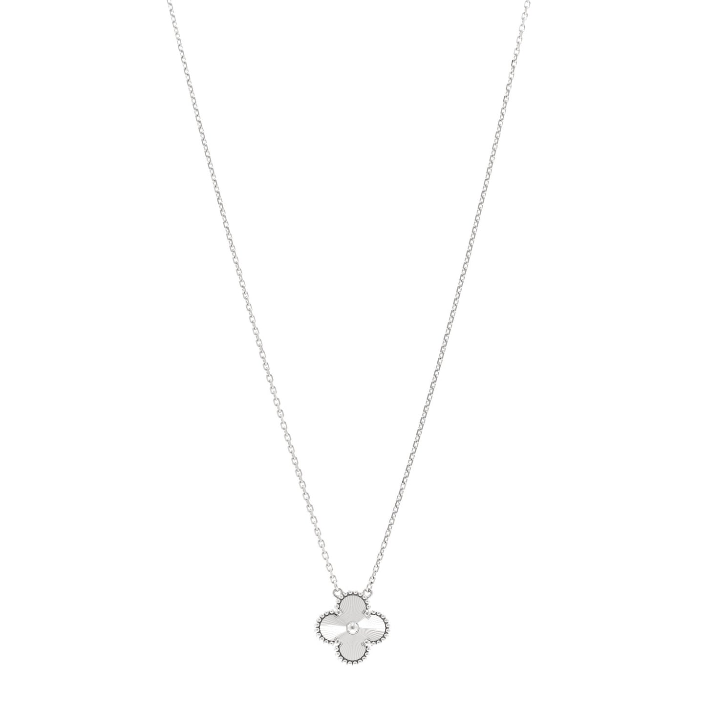 18K White Gold Guilloche Vintage Alhambra Pendant Necklace