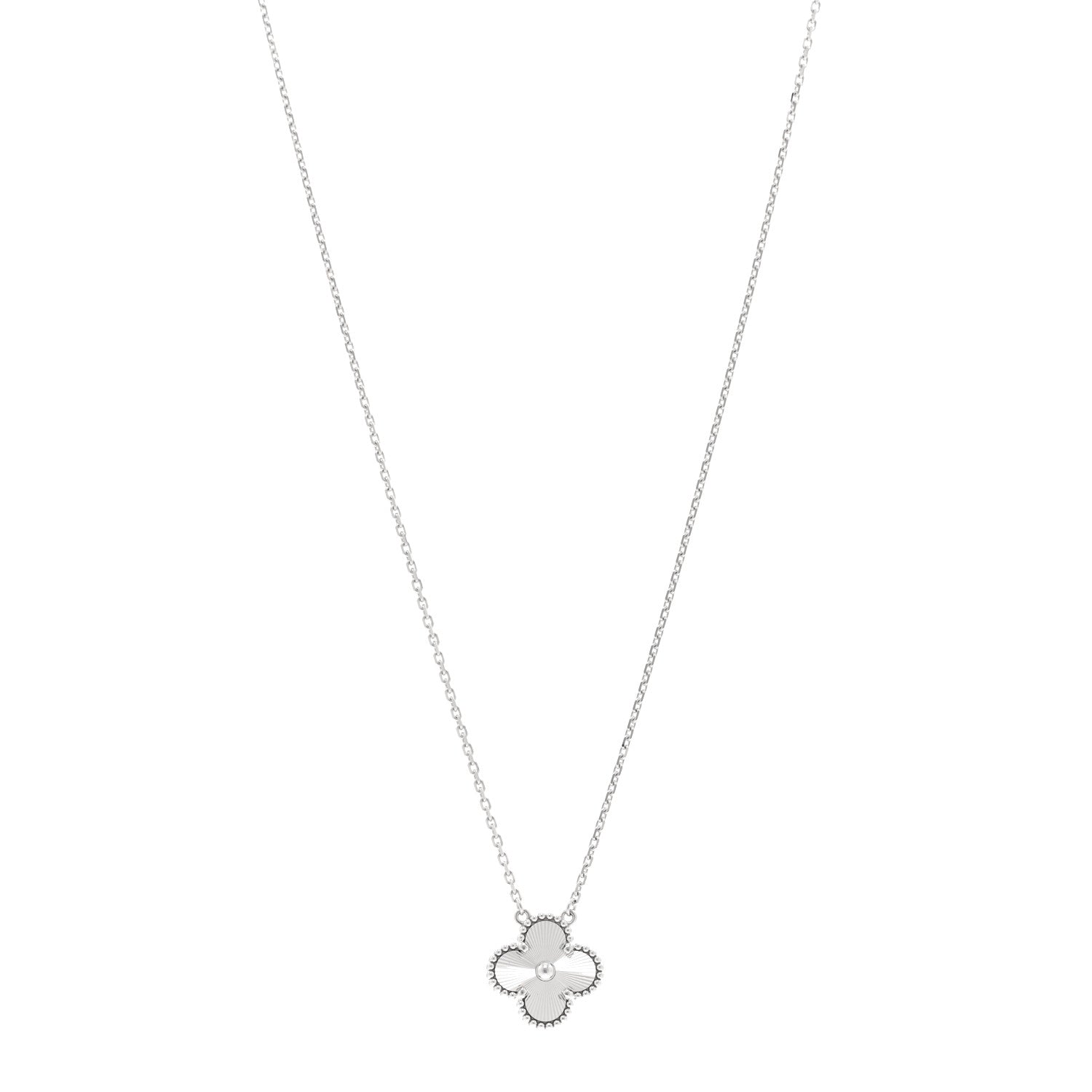 Van Cleef & Arpels 18K White Gold Guilloche Vintage Alhambra Pendant Necklace 1 of 5