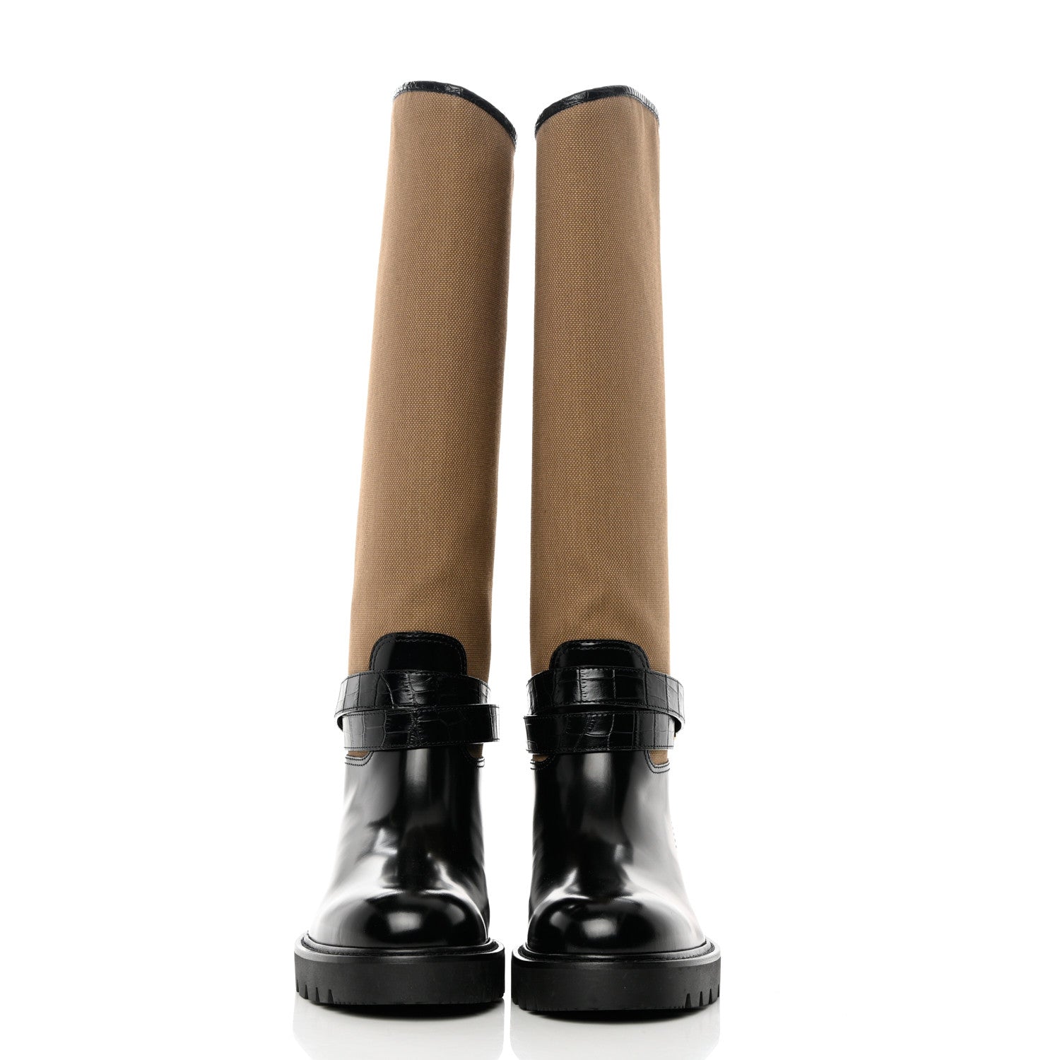 Louis Vuitton Canvas Calfskin Territory Flat High Ranger Boots 39 Khaki 3 of 14