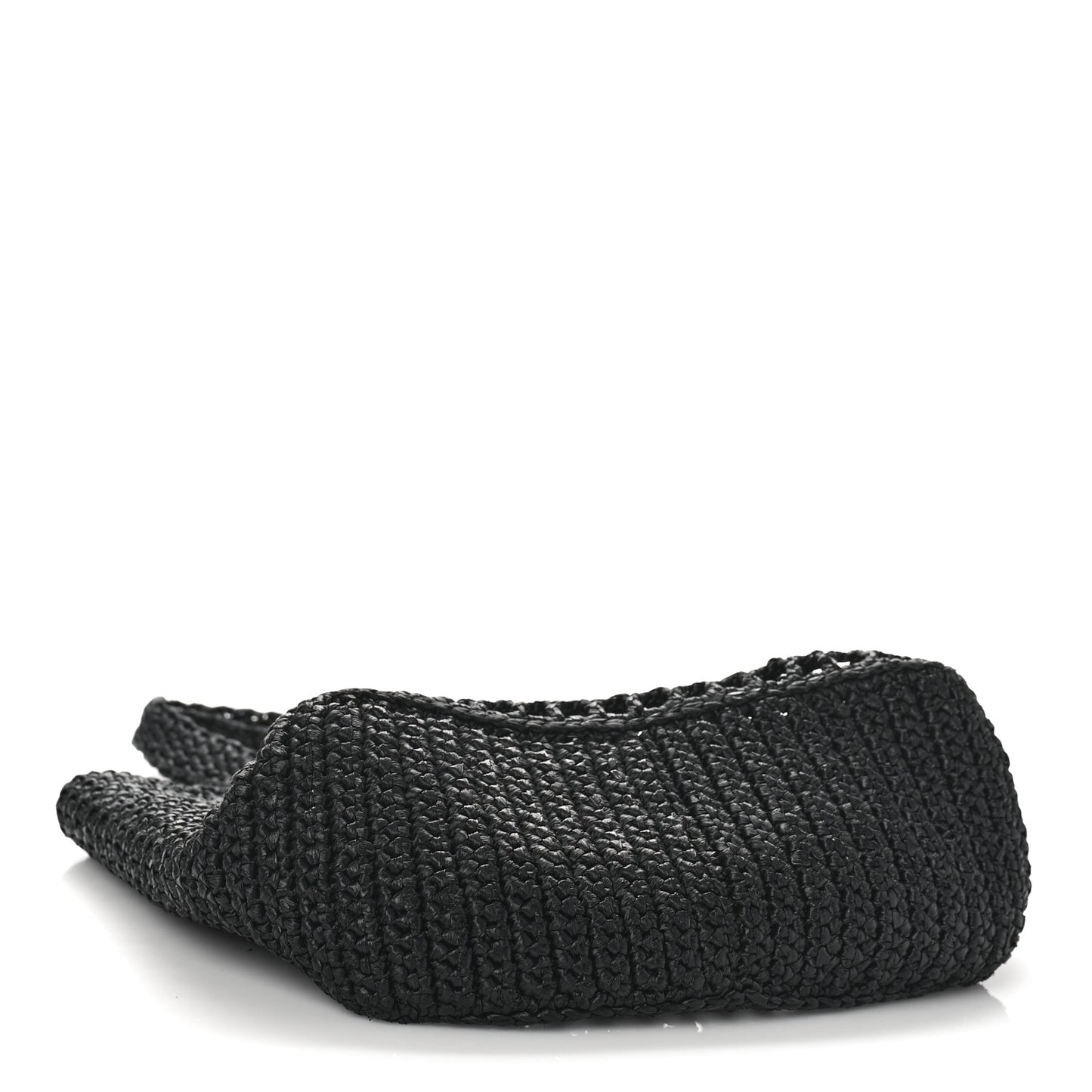 Yarn Raffia Effect Crochet Logo Embroidered Small Tote Bag Black