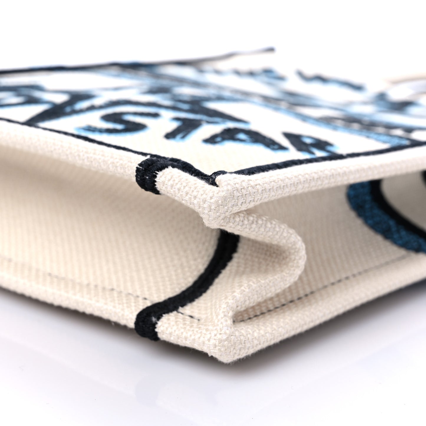 Canvas Embroidered Vertical Lucky Star Book Tote White Multicolor