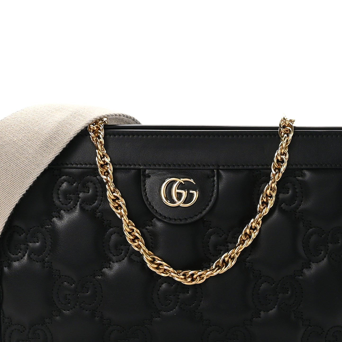 Calfskin GG Matelasse Small Slim Chain Shoulder Bag Black Natural