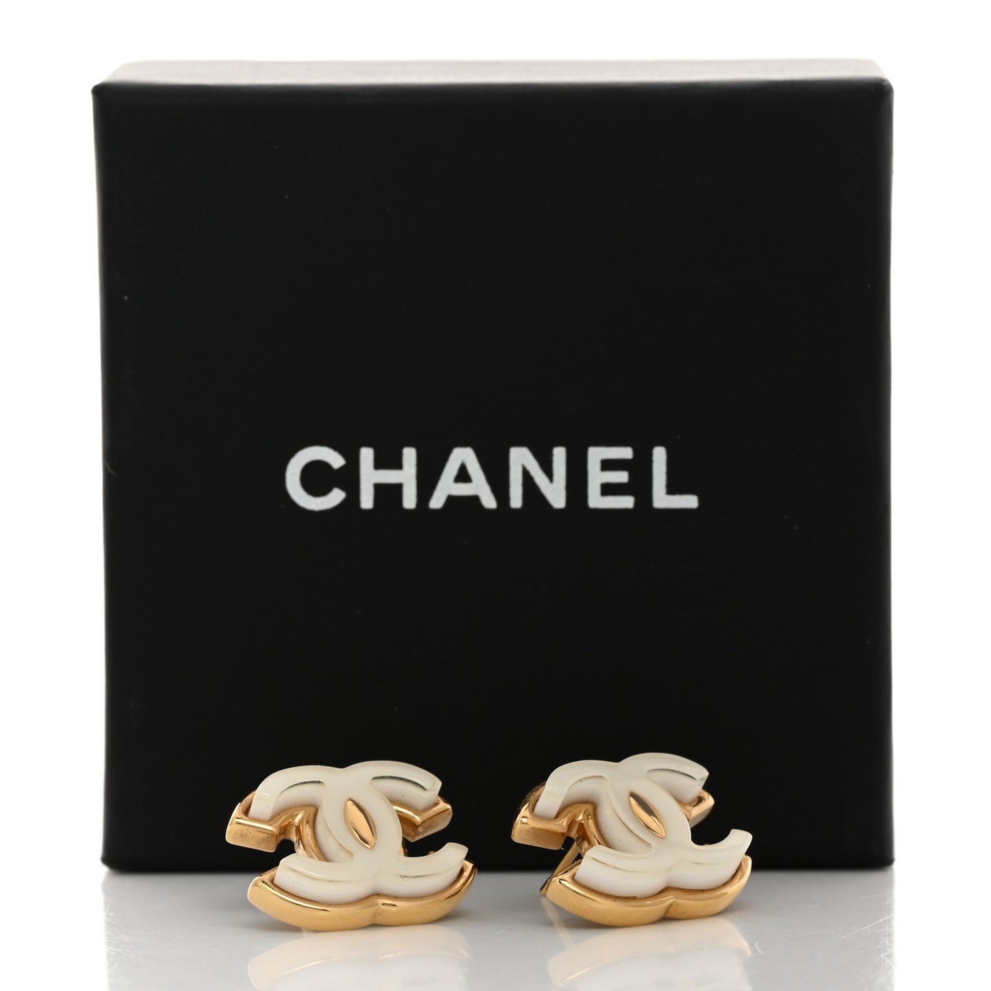 Enamel CC Earrings Gold White