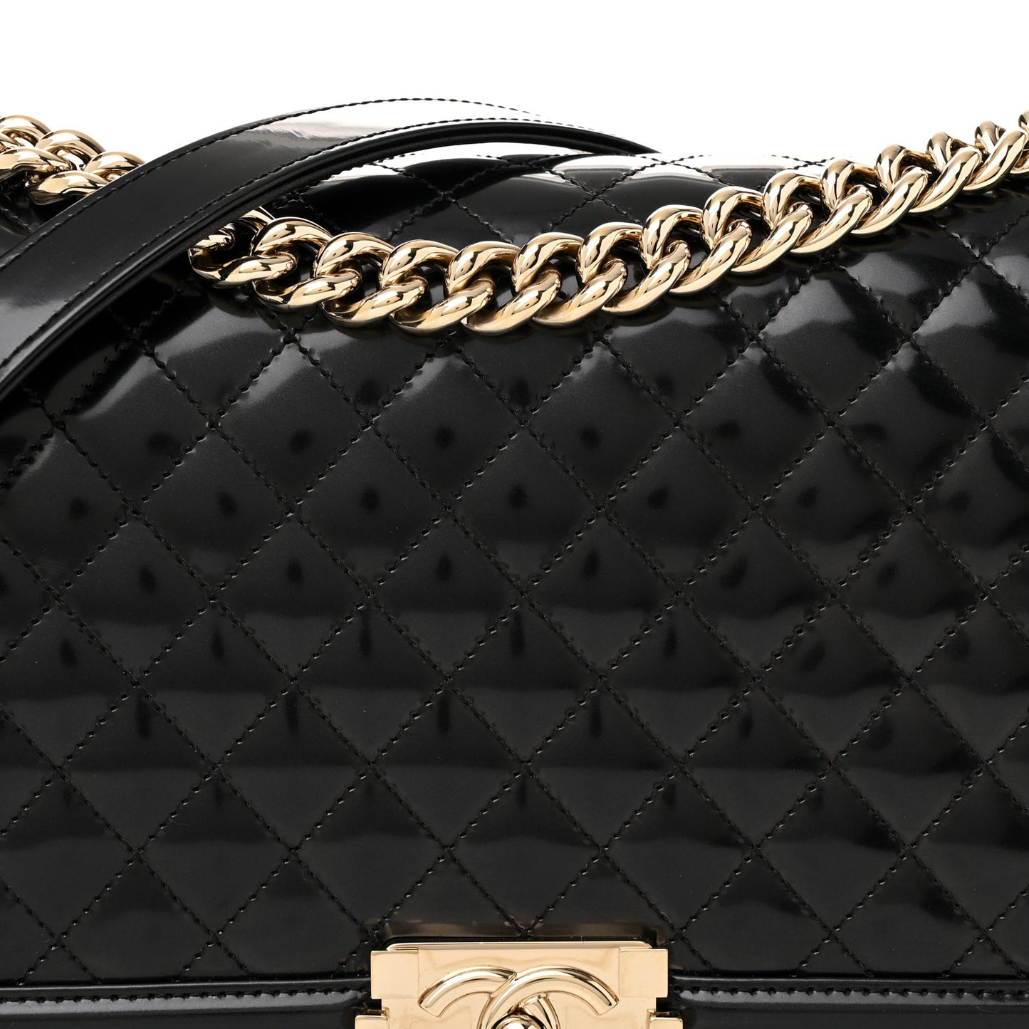 Iridescent Glazed Calfskin Quilted New Medium Boy Flap Black