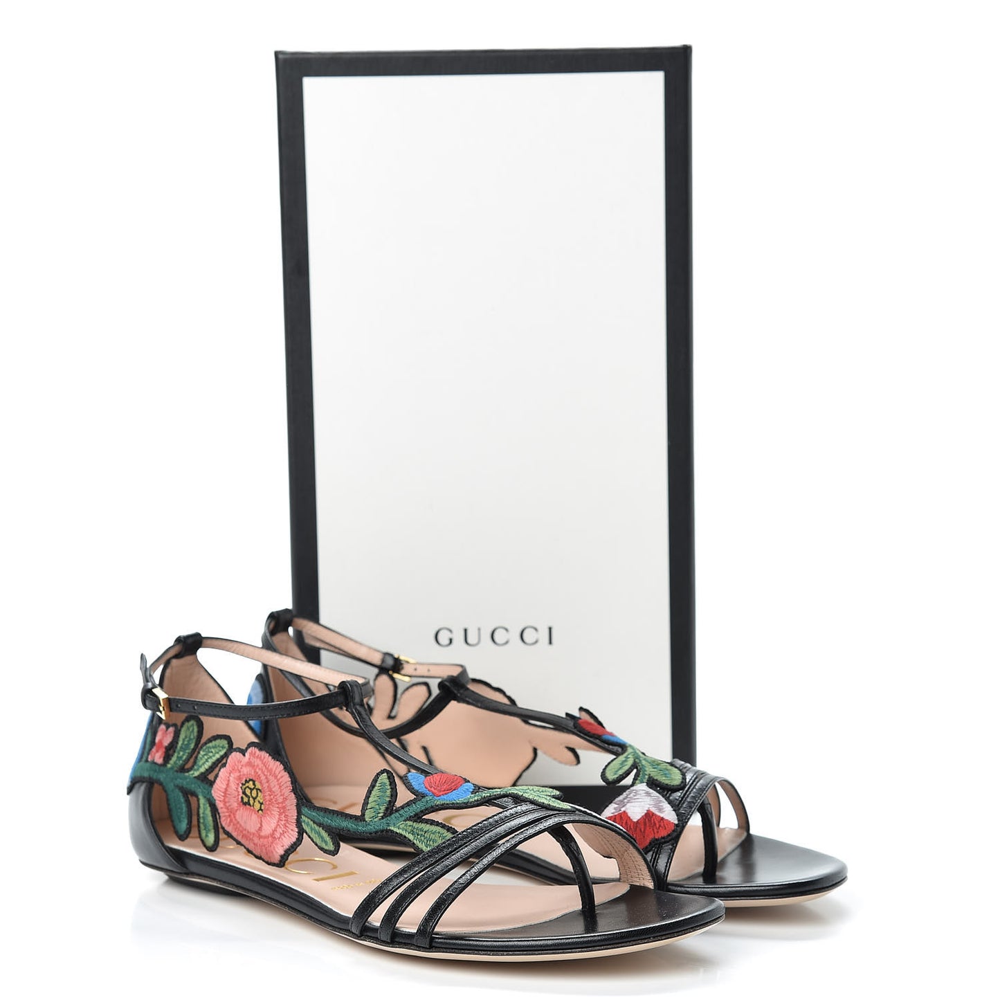 Nappa Ophelia T-Strap Flat Sandals 40 Black