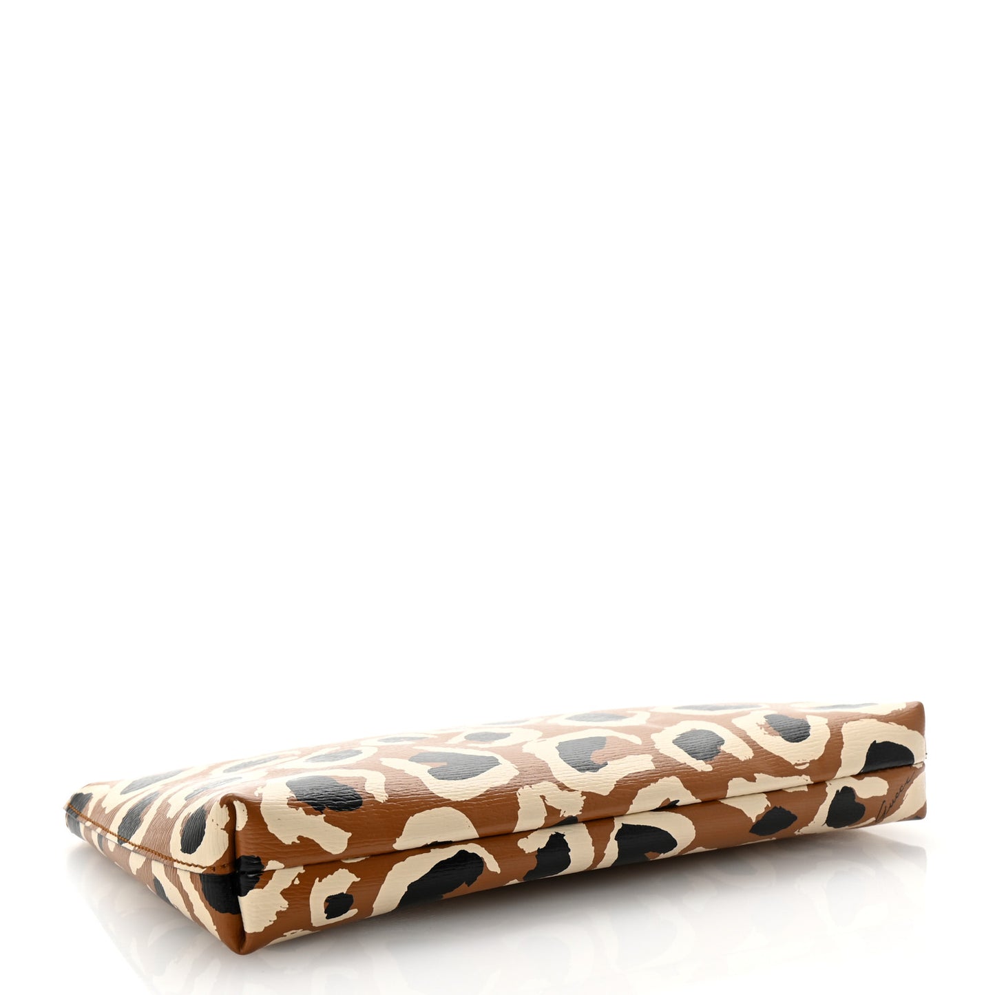 Calfskin Leopard Printed Large Pouch Tobacco