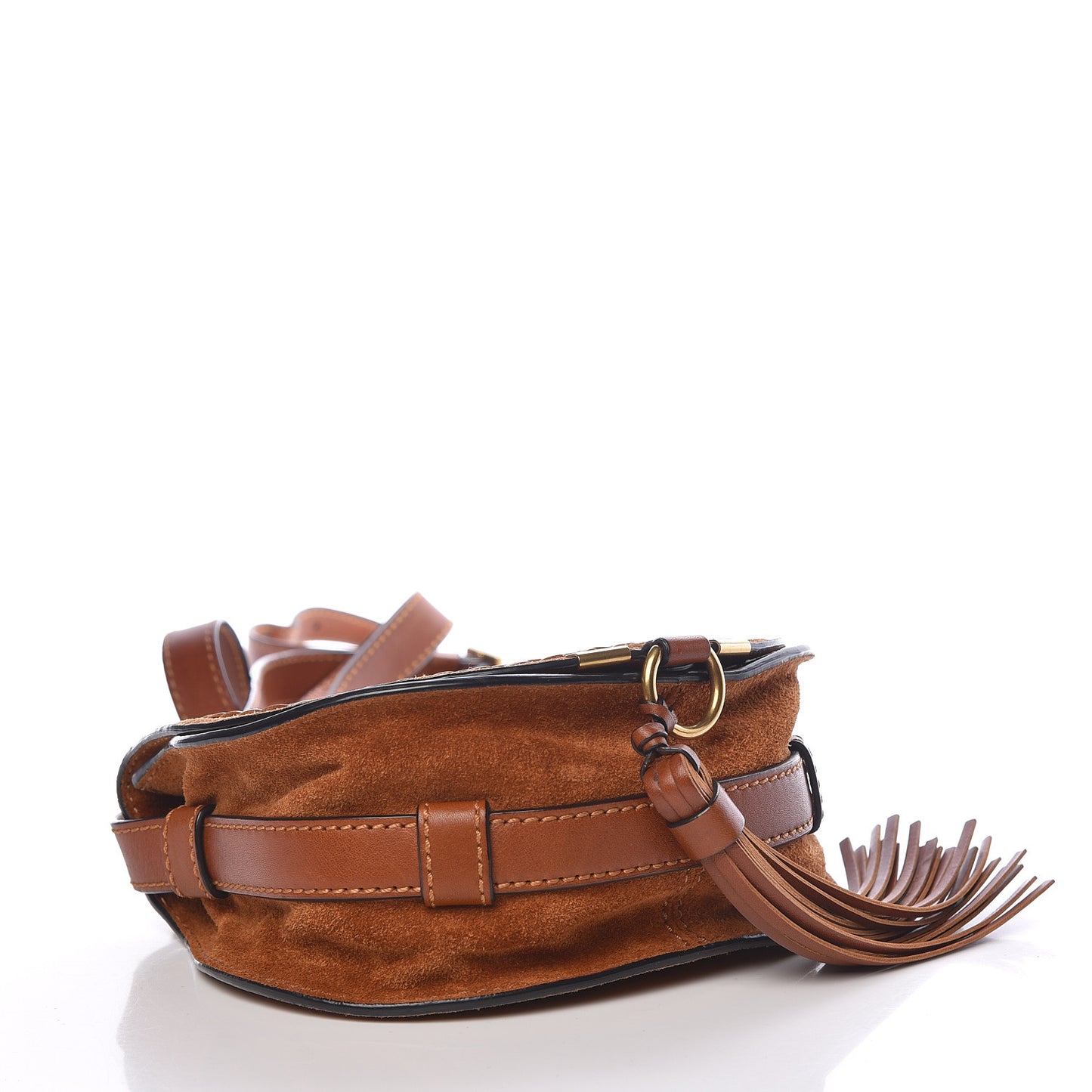 Suede Calfskin Braided Mini Marcie Round Crossbody Bag Caramel