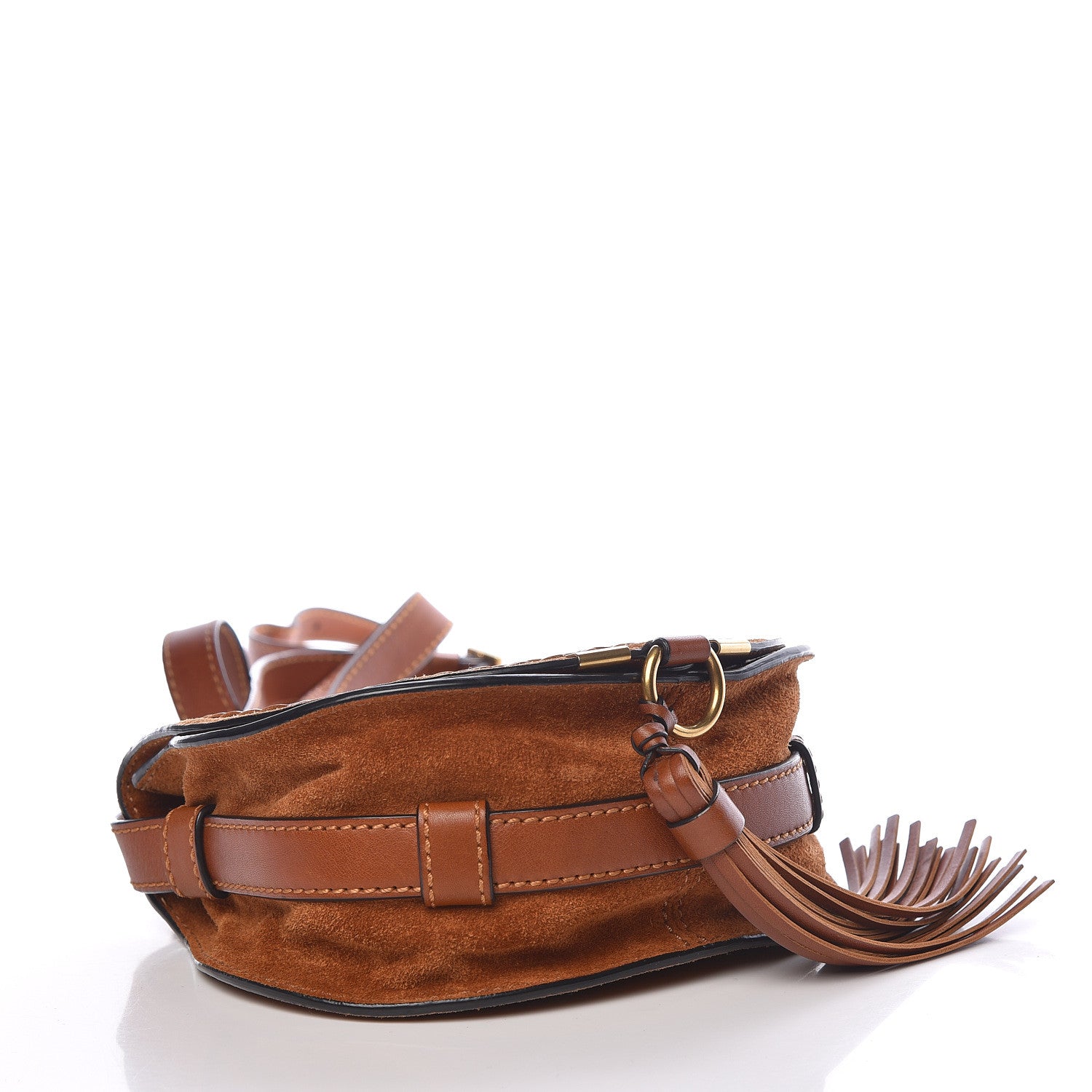 Chloe Suede Calfskin Braided Mini Marcie Round Crossbody Bag Caramel 4 of 15