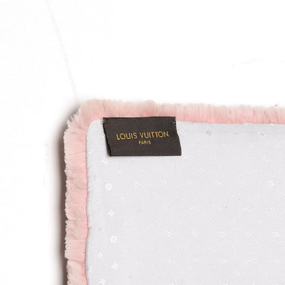 Louis Vuitton Beaver Fur Silk Monogram Stamp Scarf Stole Crystal Pink 3 of 3