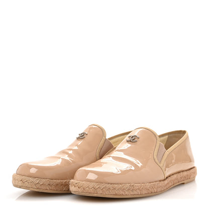 Chanel Patent CC Loafers Espadrille 38.5 Beige 4 of 9