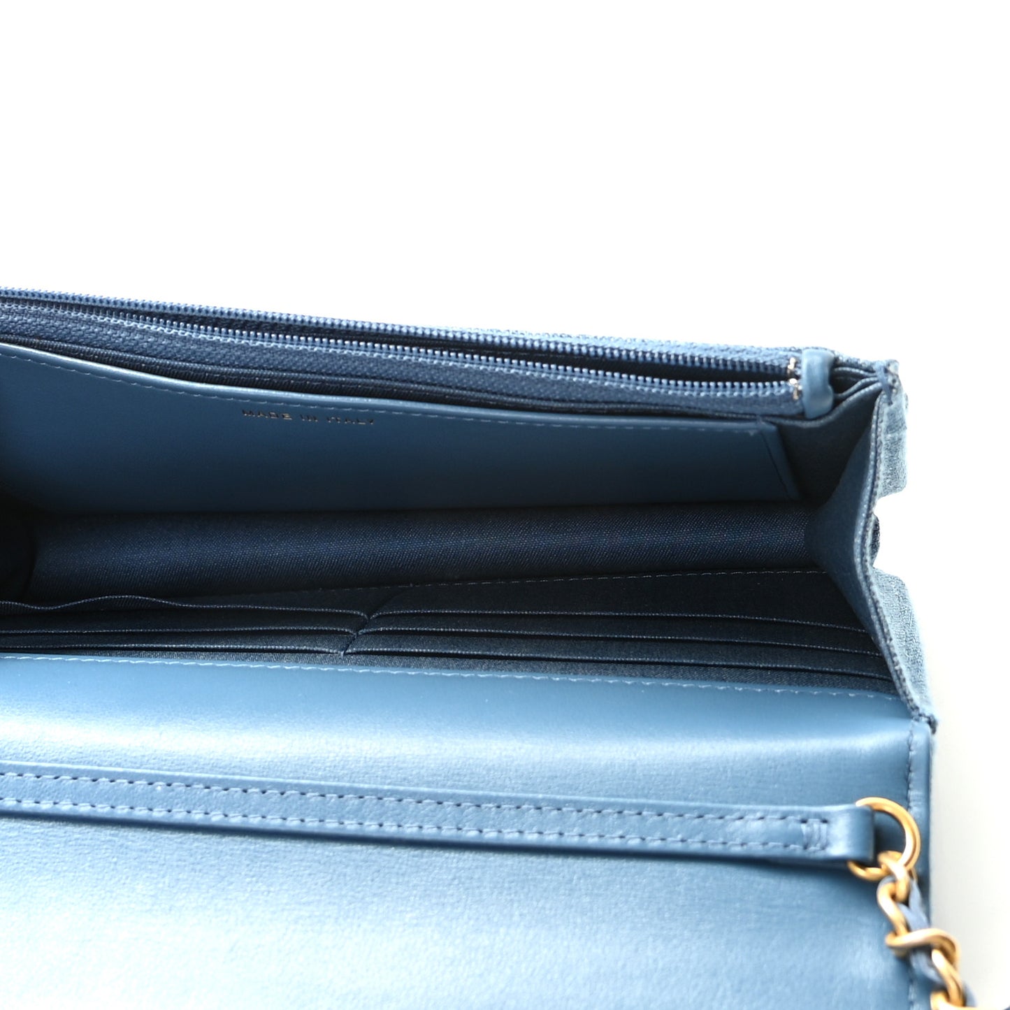 Denim Quilted CC Pearl Crush Wallet On Chain WOC Blue