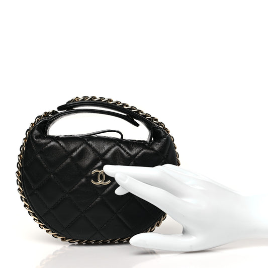 Lambskin Quilted Chain Around Pouch Black