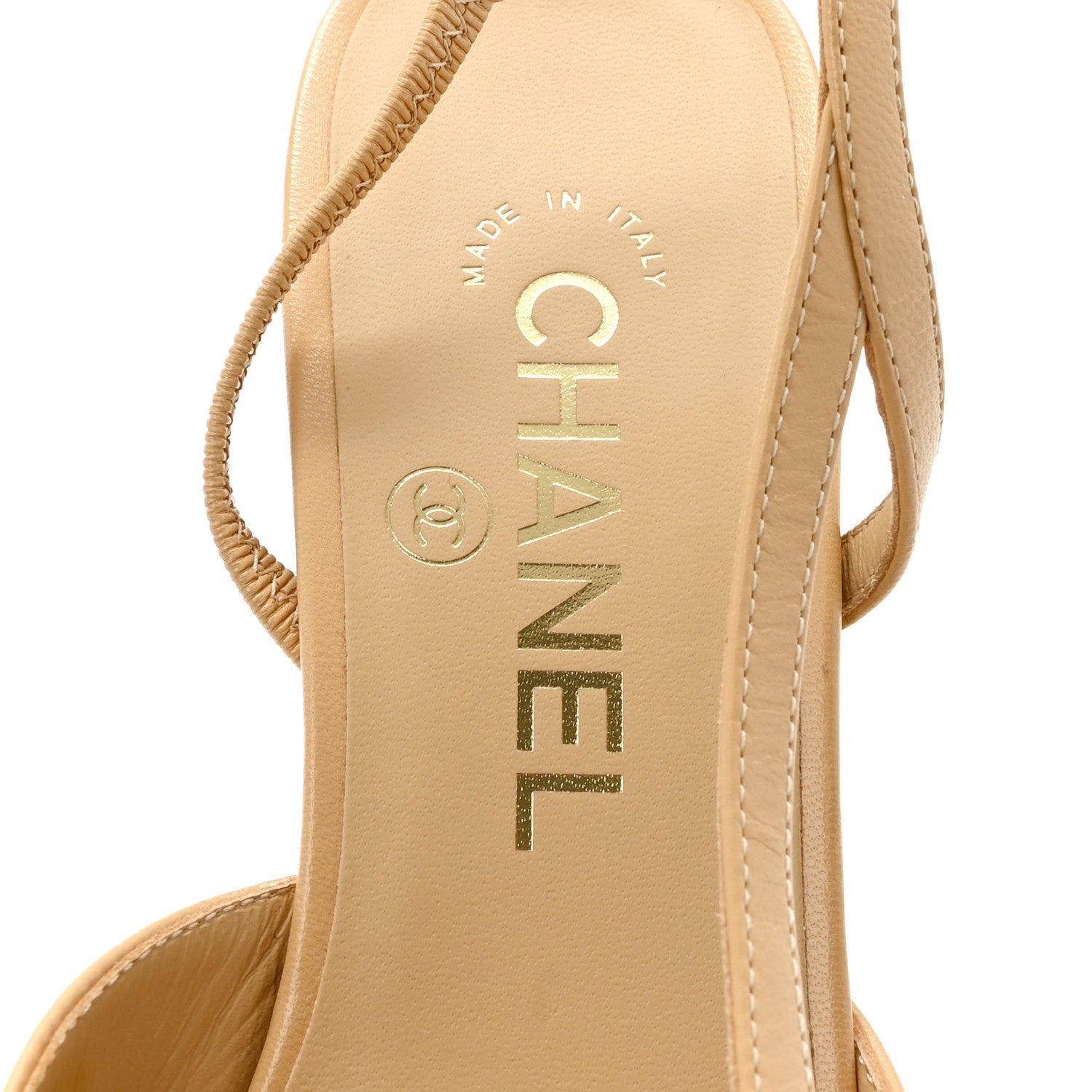 Chanel Goatskin Grosgrain Cap Toe CC Slingback Pumps 37 Beige Black 7 of 10