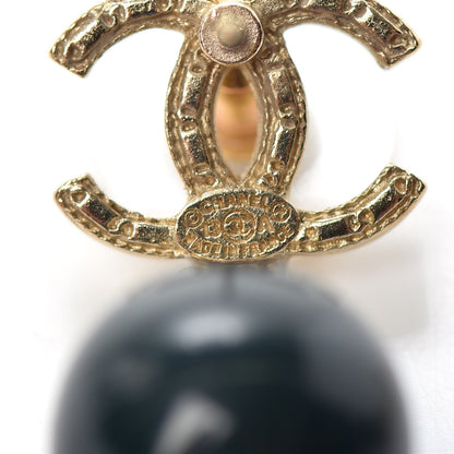 Chanel CC Bead Drop Earrings Dark Green Gold 4 of 4