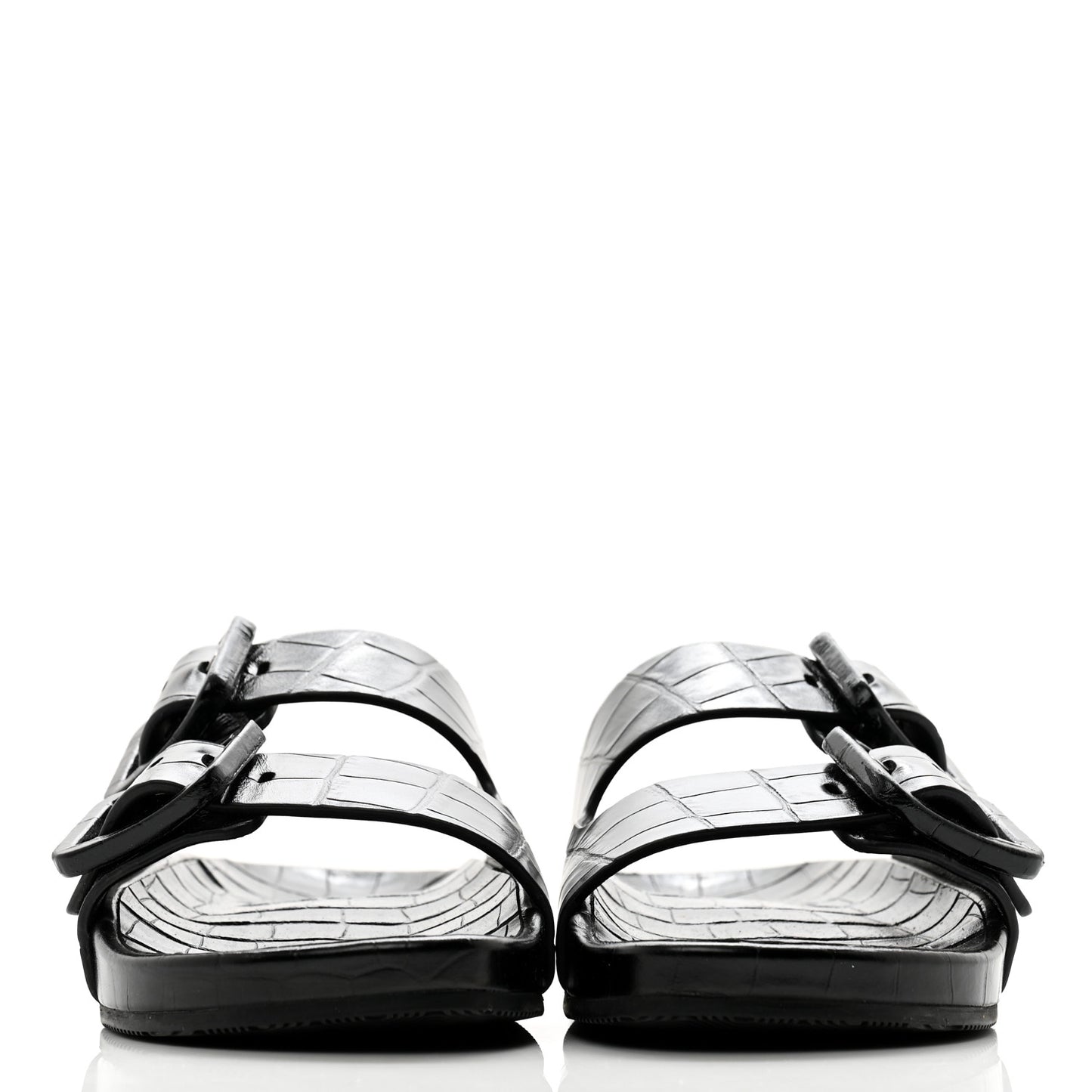 Calfskin Crocodile Embossed Mallorca Slide Sandals 37 Black