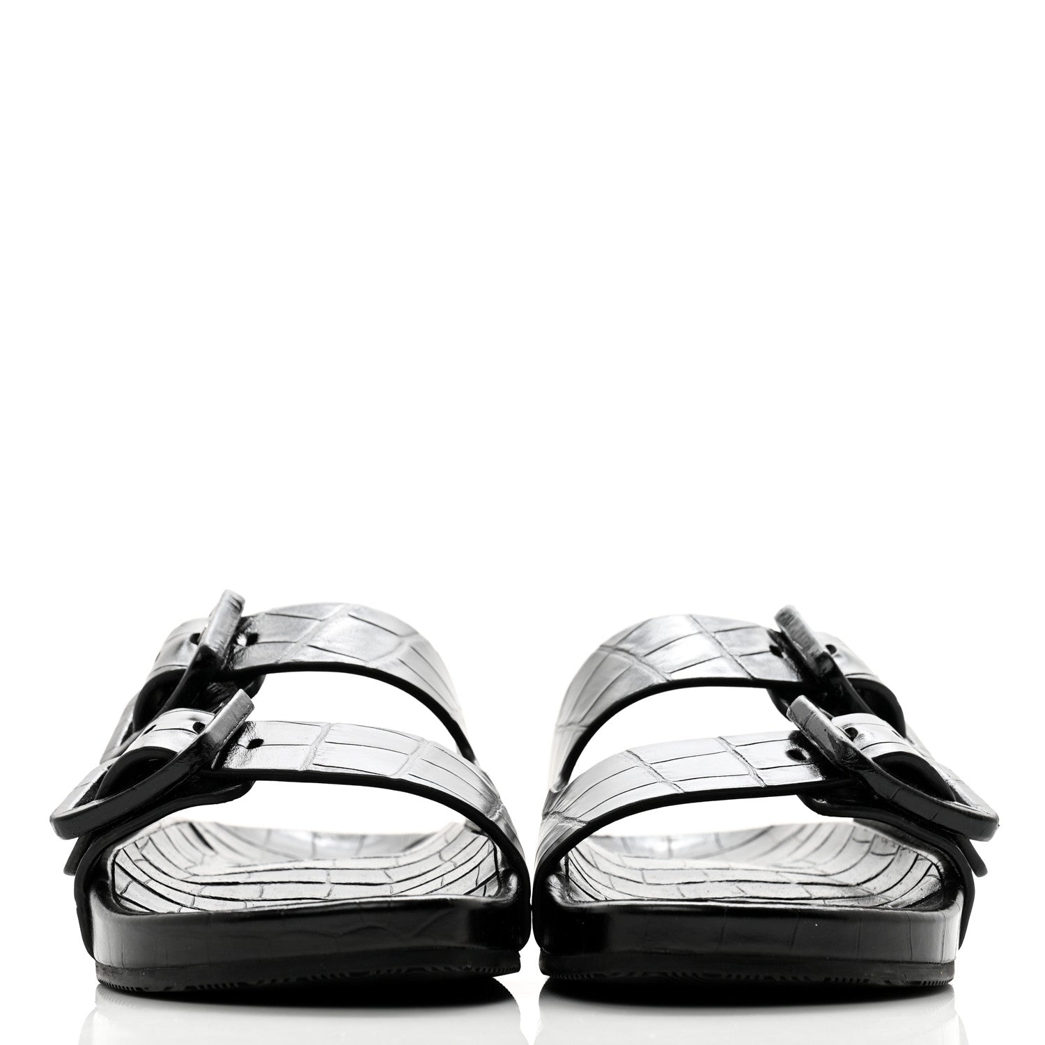 Balenciaga Calfskin Crocodile Embossed Mallorca Slide Sandals 37 Black 2 of 10