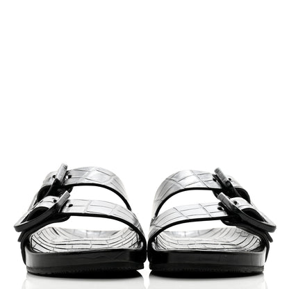 Balenciaga Calfskin Crocodile Embossed Mallorca Slide Sandals 37 Black 2 of 10