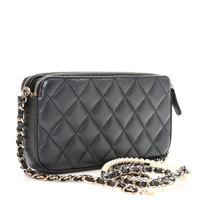Chanel Iridescent Lambskin Quilted Pearl Clutch With Chain Black 3 of 12