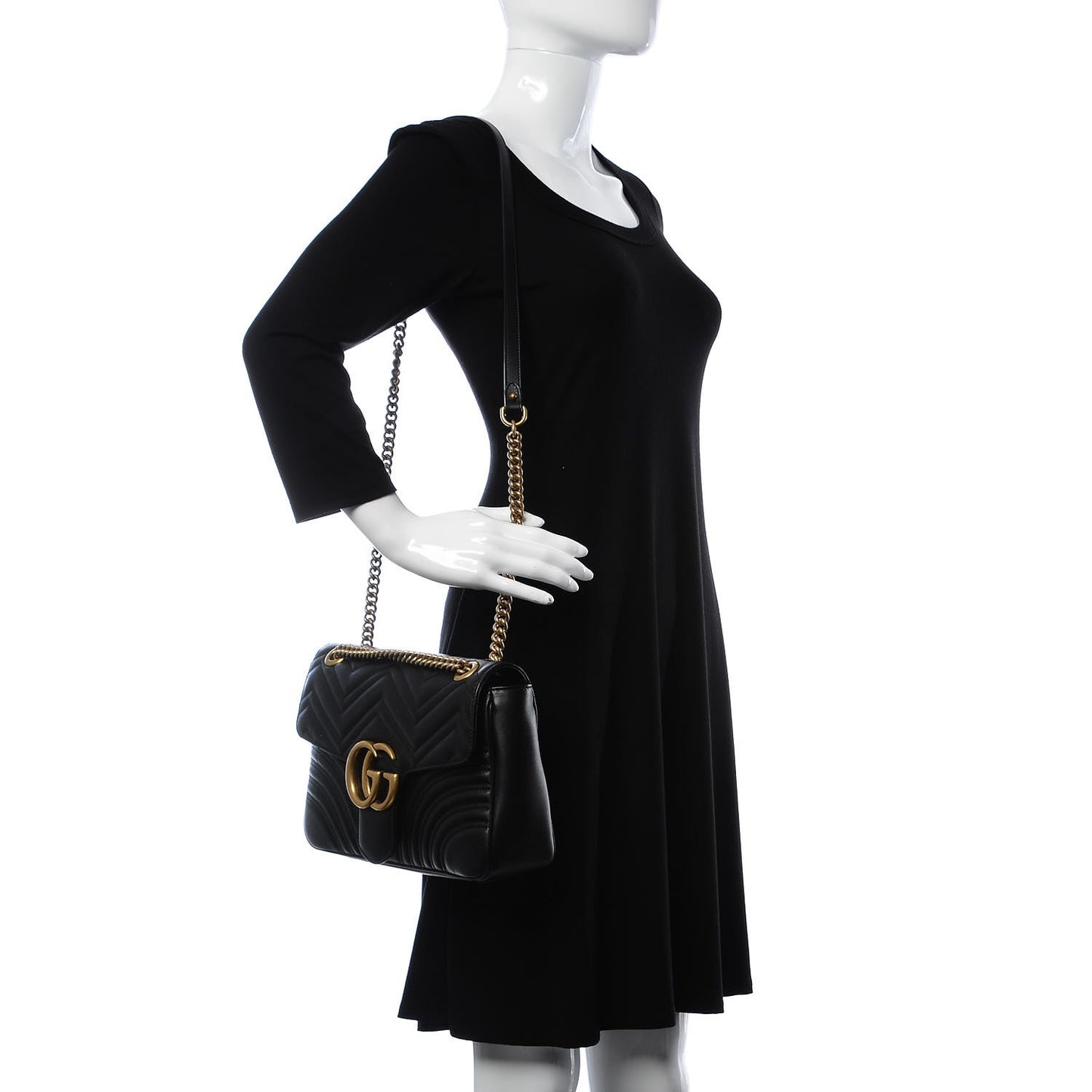 Calfskin Matelasse Medium GG Marmont Shoulder Bag Black