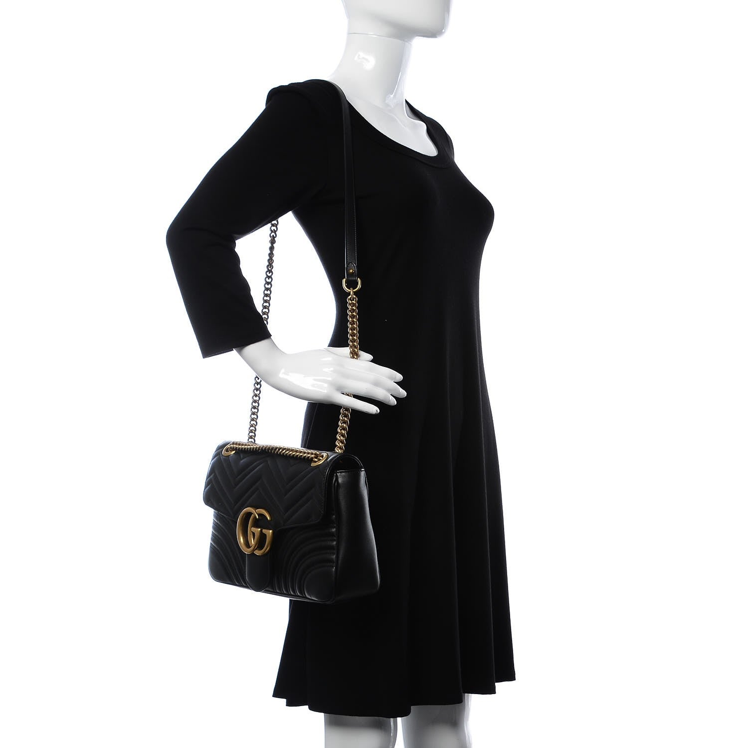 Gucci Calfskin Matelasse Medium GG Marmont Shoulder Bag Black 2 of 7