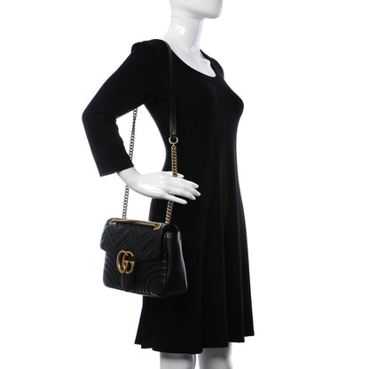 Gucci Calfskin Matelasse Medium GG Marmont Shoulder Bag Black 2 of 7