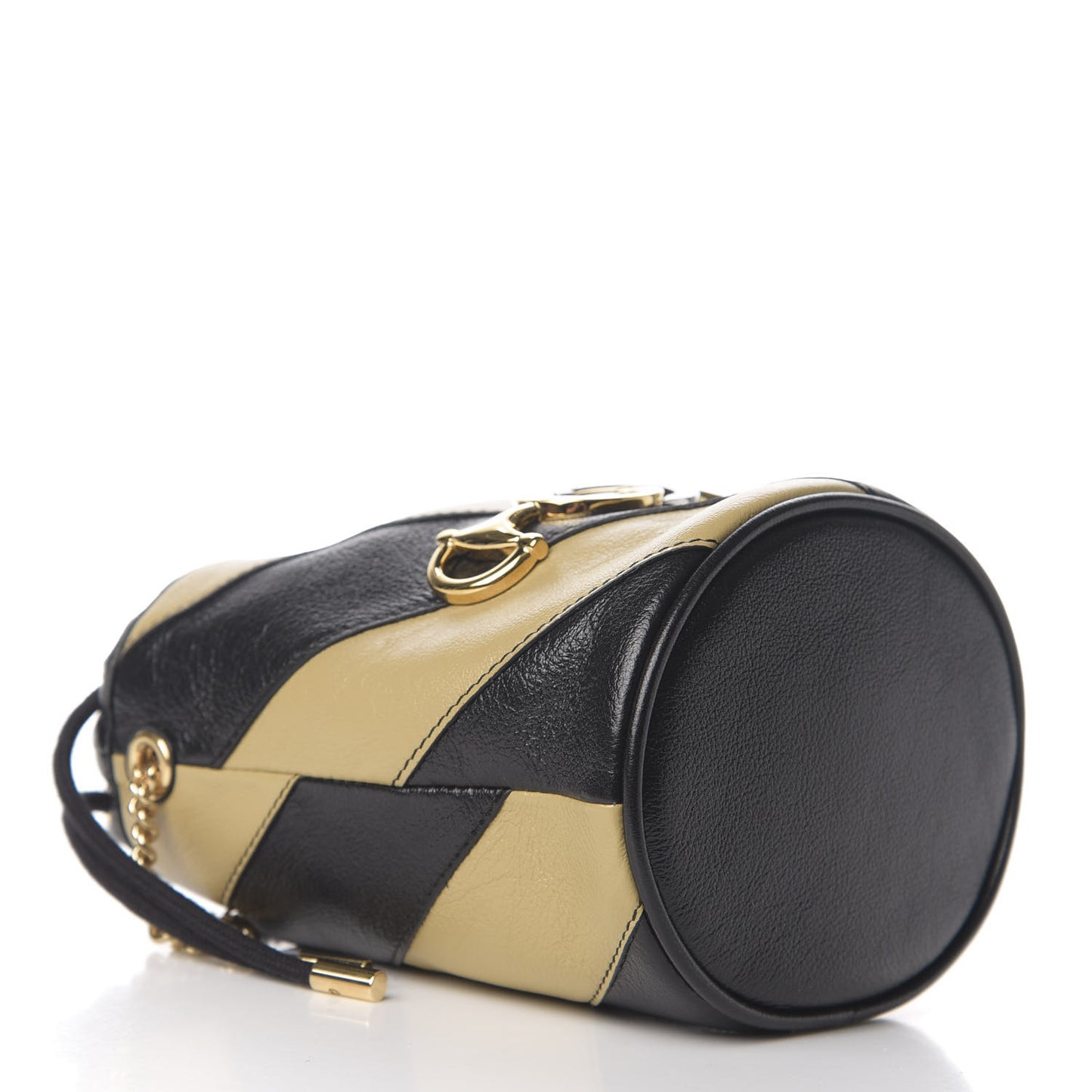 Calfskin Diagonal Striped Mini Zumi Bucket Bag Black Beige