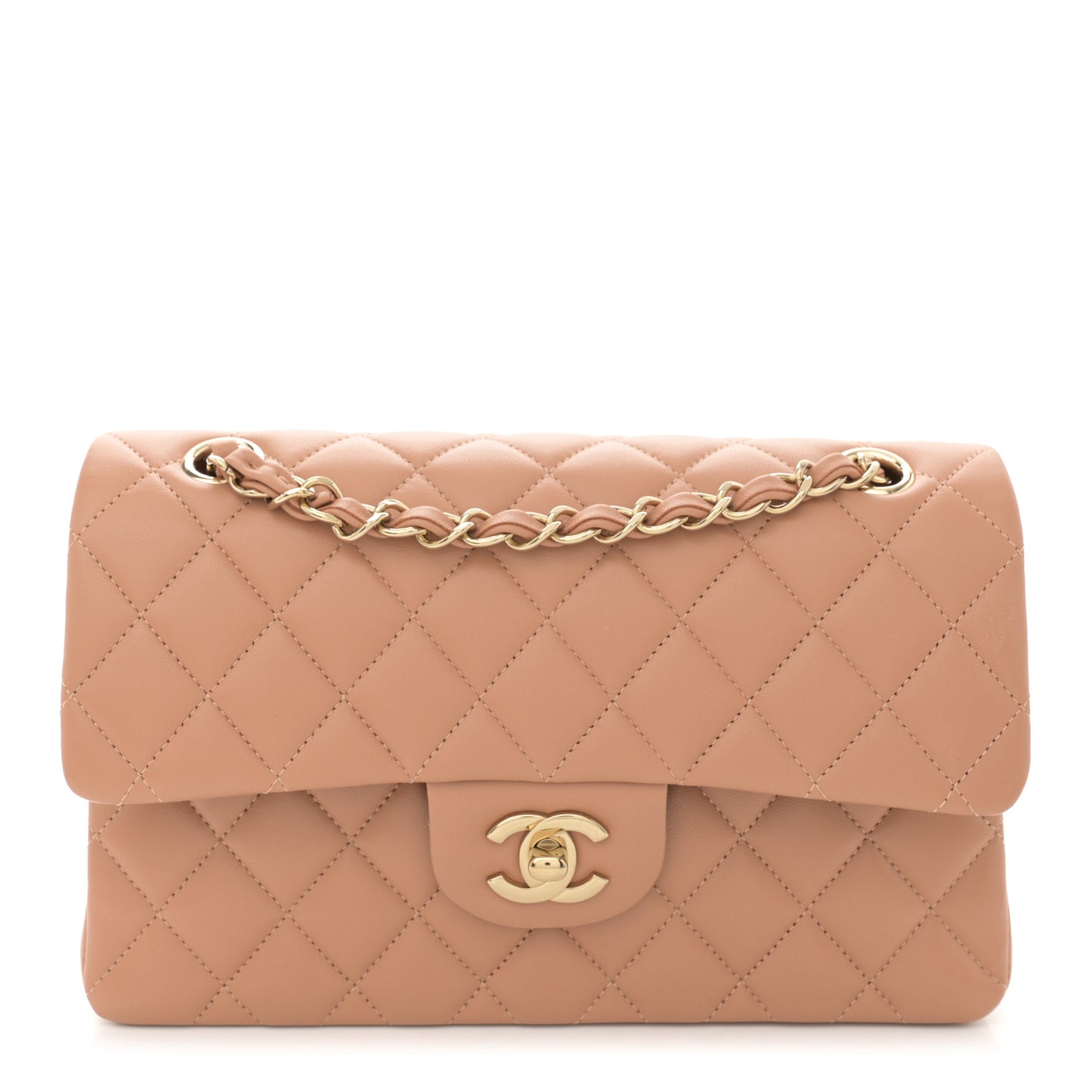Lambskin Quilted Small Double Flap Brown