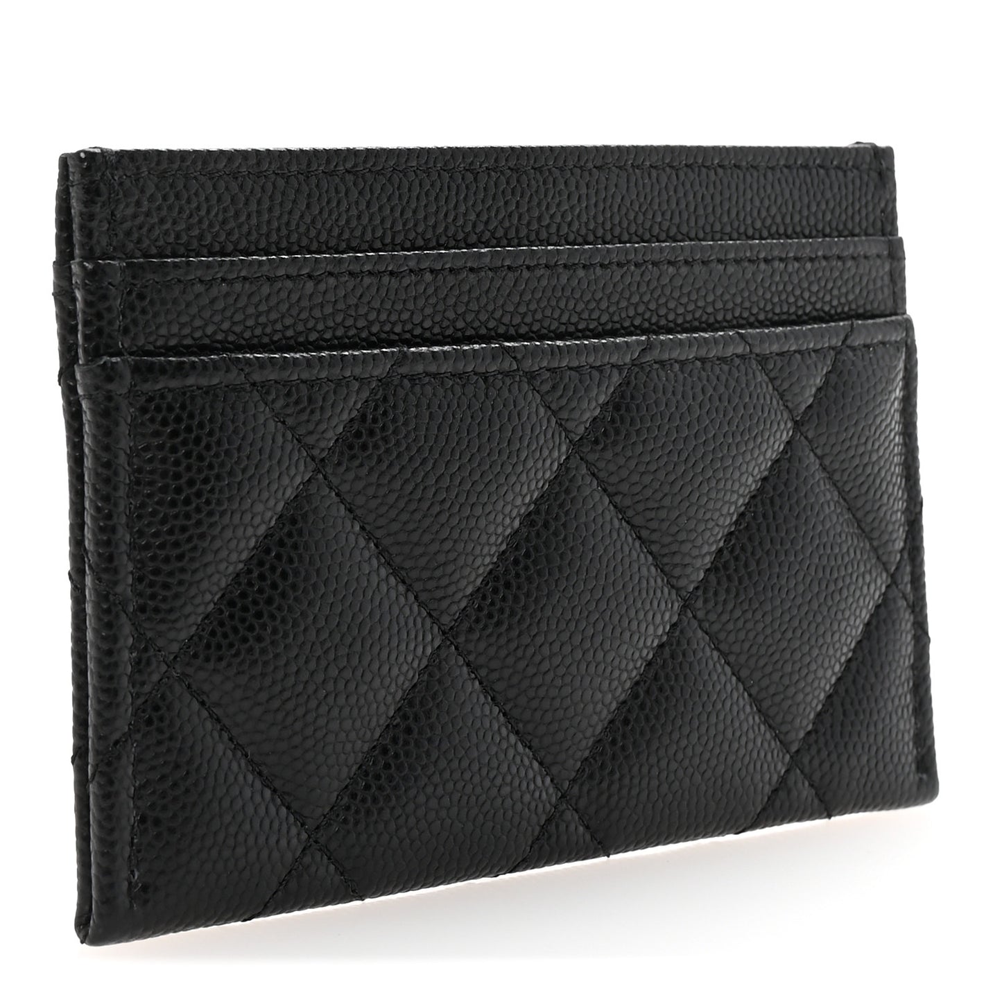 Caviar Quilted Crystal Enamel CC Card Holder Black
