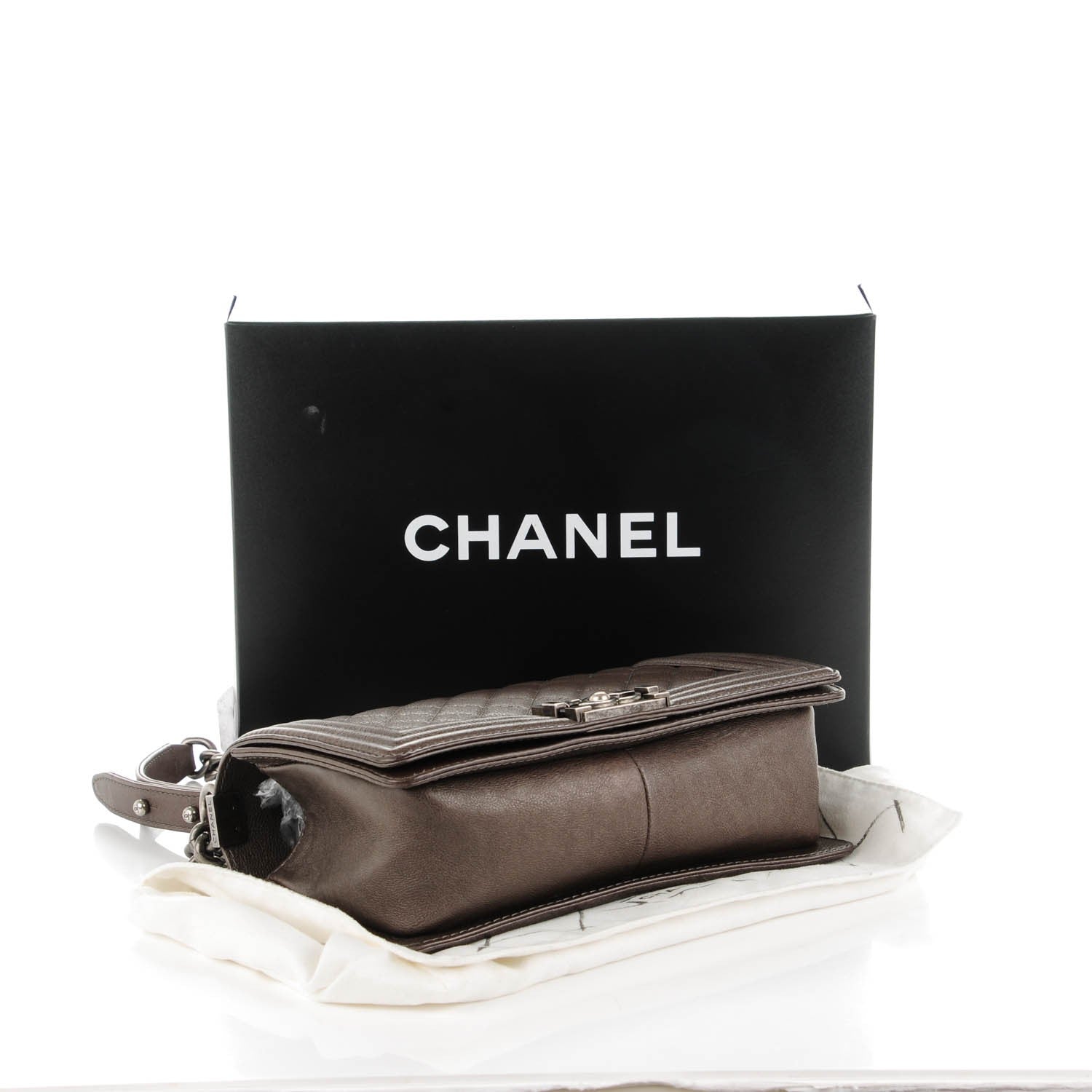 Chanel Metallic Calfskin Quilted Medium Boy Flap Dark Silver 4 of 8