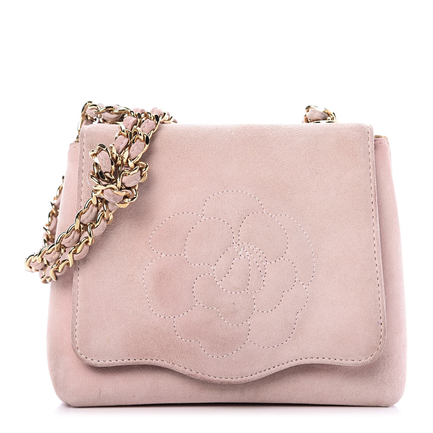 Suede Camellia Mini Flap Pink