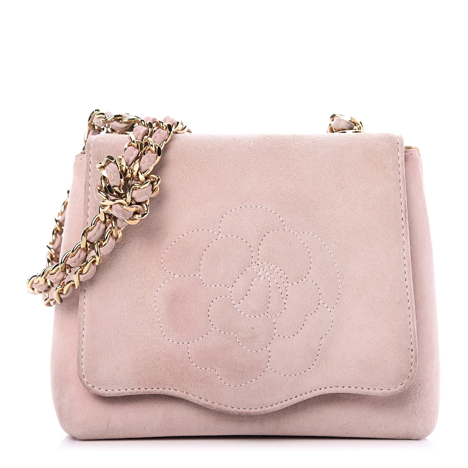 Chanel Suede Camellia Mini Flap Pink 1 of 15
