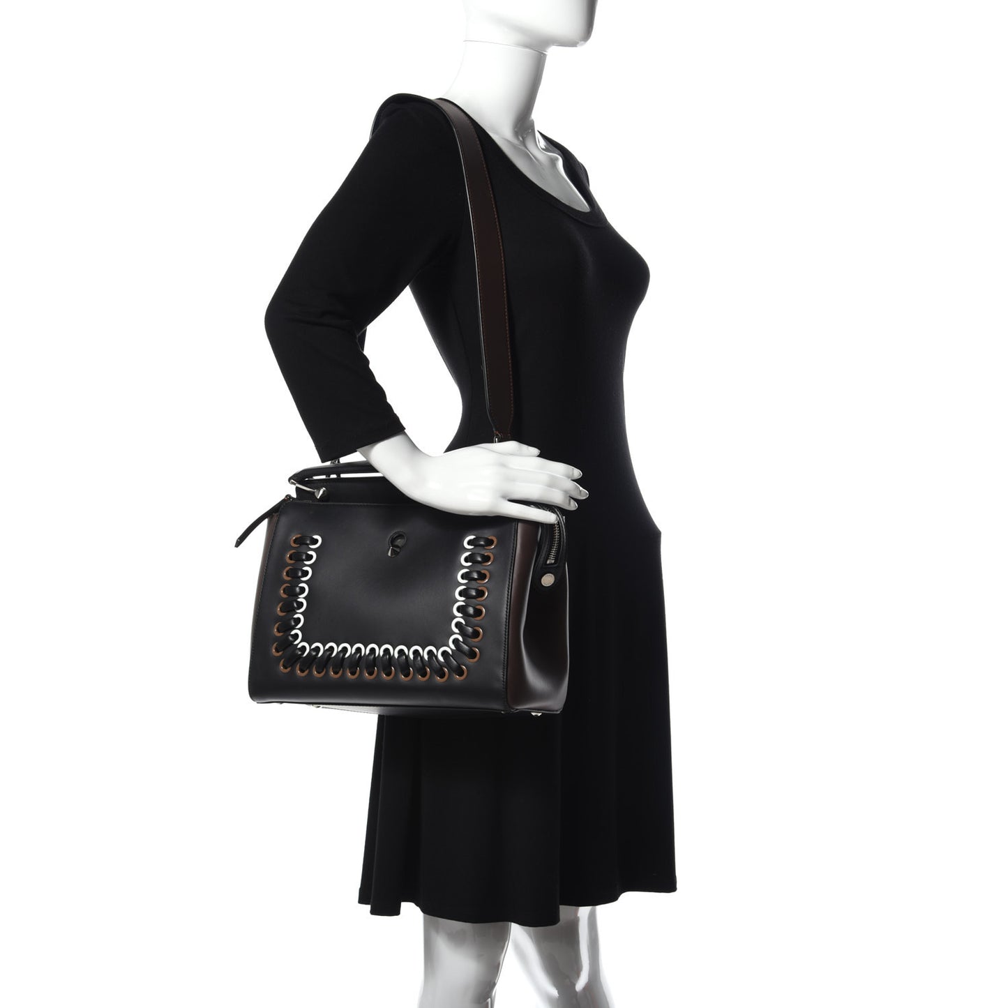 Vitello Baltico Shiny Nappa Lace Up DotCom Satchel Black Moresco Multicolor