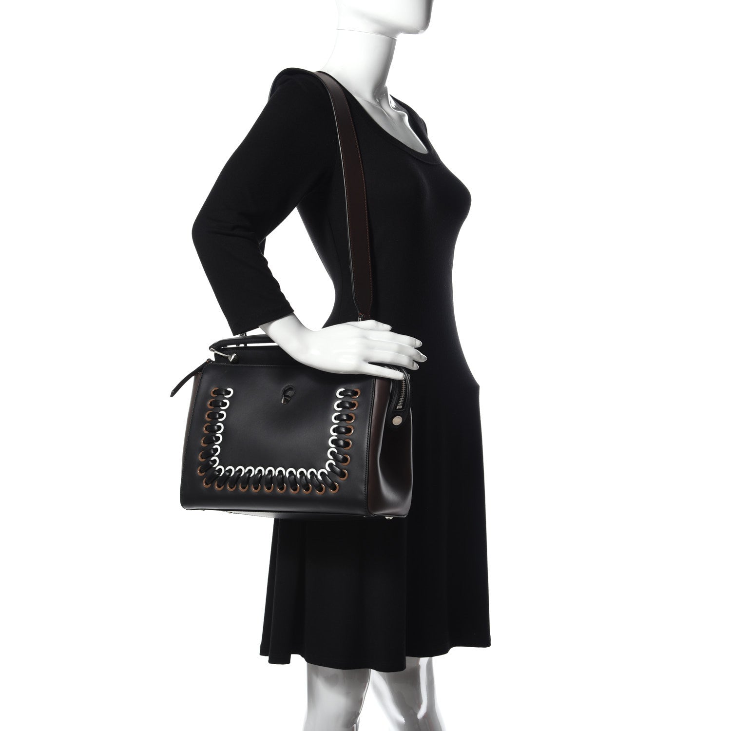 Fendi Vitello Baltico Shiny Nappa Lace Up DotCom Satchel Black Moresco Multicolor 2 of 15