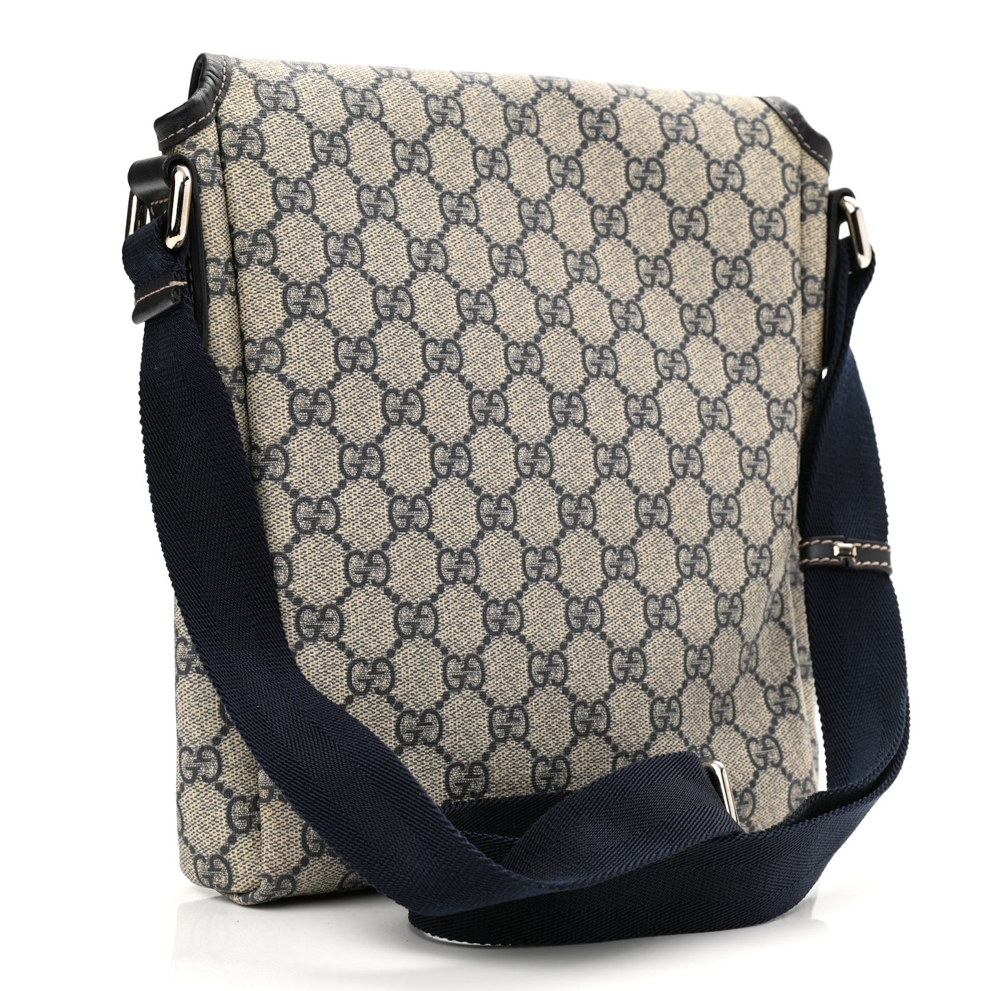 GG Plus Monogram Sellieria Calfskin Small Flap Messenger Bag Beige Blue