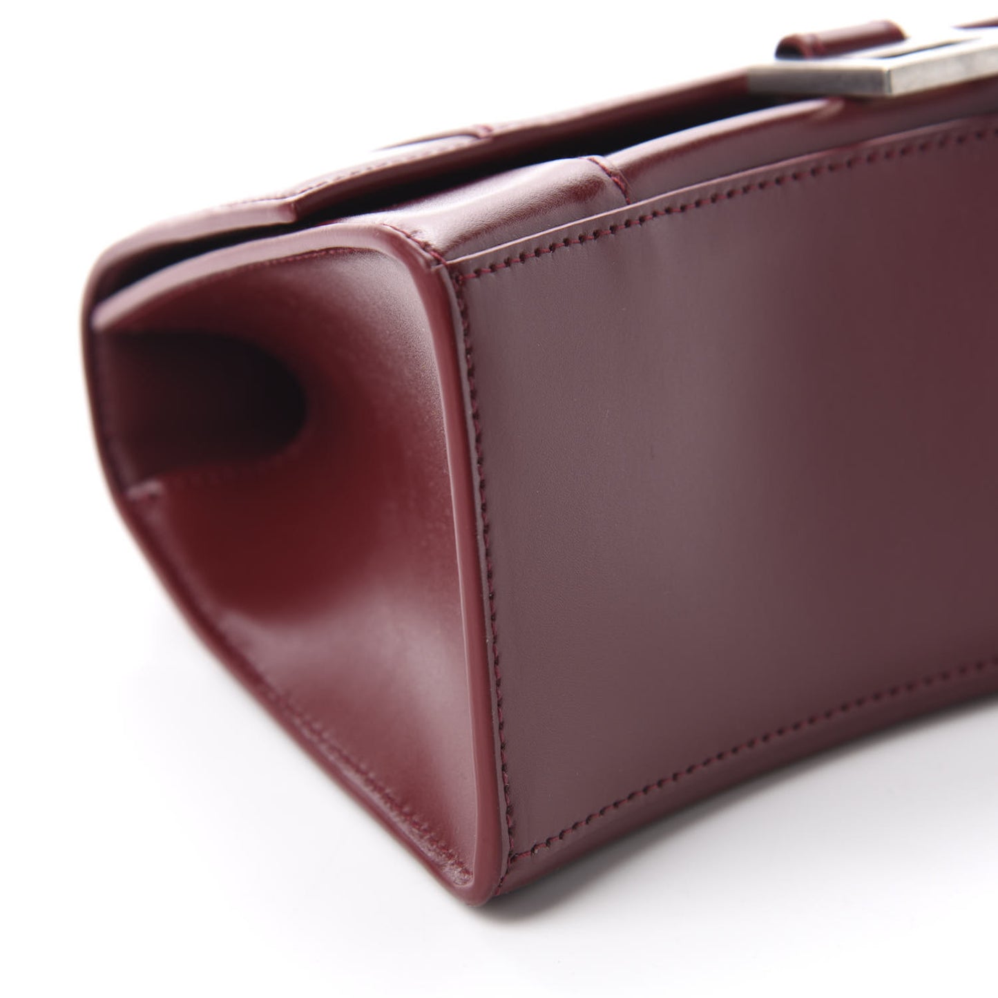 Shiny Box Calfskin Small Hourglass Top Handle Bag Dark Red