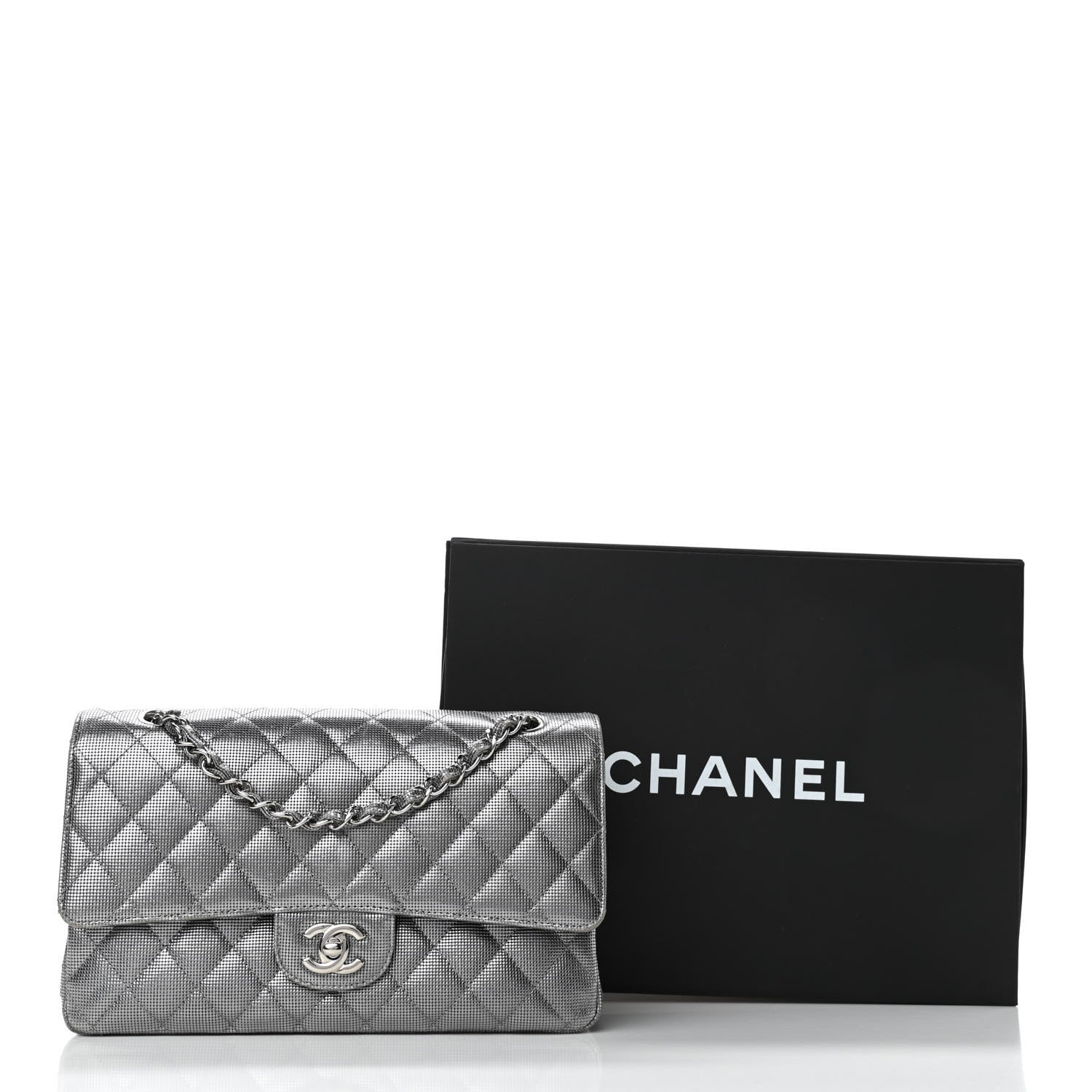 Chanel Calfskin Metallic Pixel Effect Medium Double Flap Silver 12 of 12