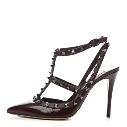 Valentino Garavani Wrinkled Patent Nappa Rockstud Ankle Strap 100mm Pumps 37.5 Rubin 1 of 8