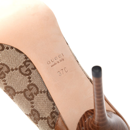 Gucci Monogram GG Peep Toe Pumps 37 Brown 9 of 10