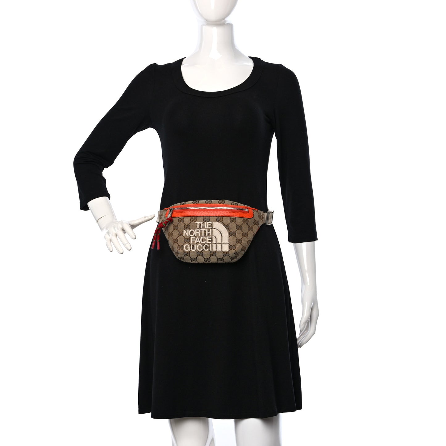 X THE NORTH FACE Monogram Textured Dollar Calfskin Embroidered Belt Bag Beige Ebony Mystic White Deep Orange
