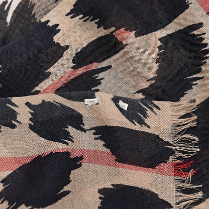 Burberry Wool Silk Animal Check Lightweight Scarf Camel 5 of 5
