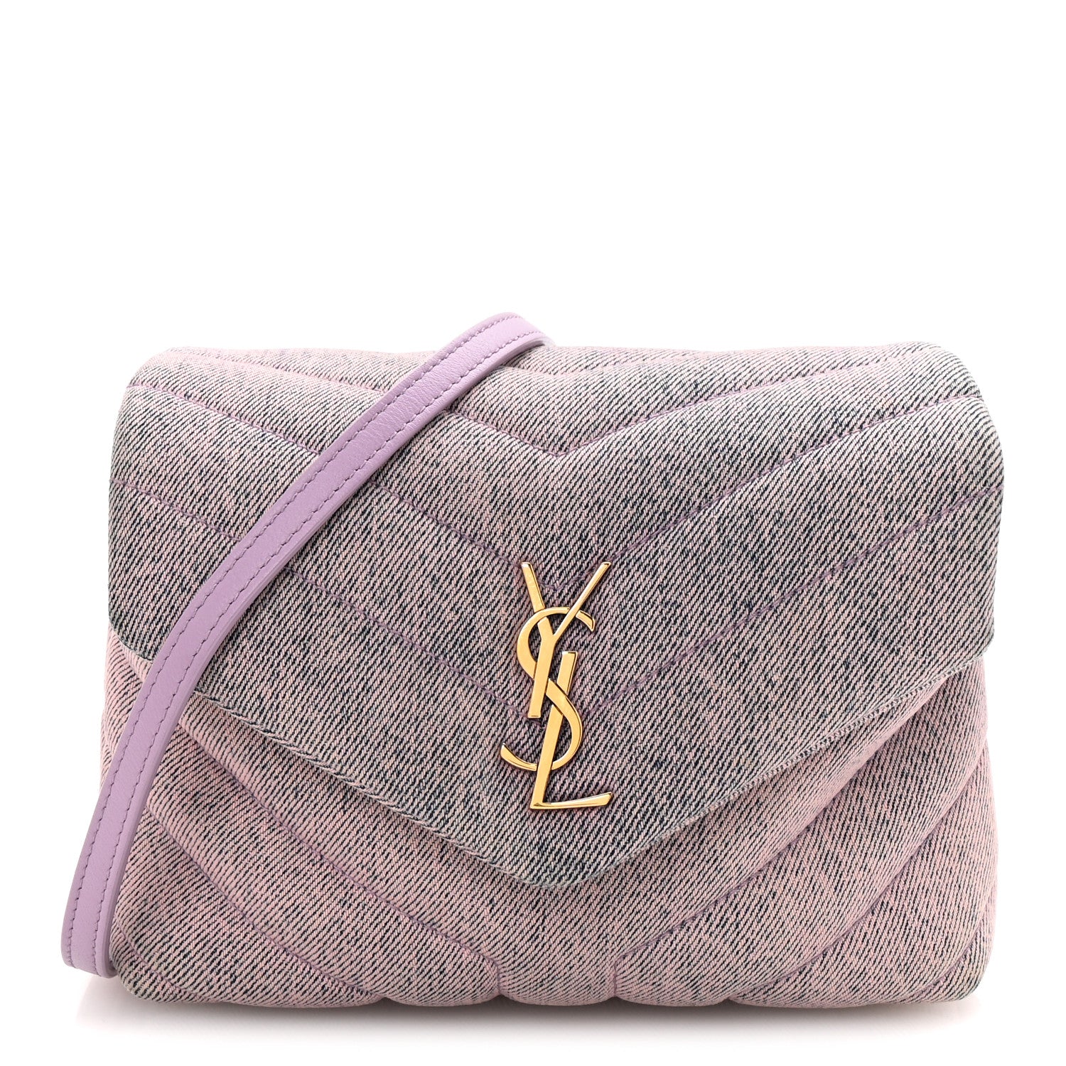 Saint Laurent Denim Y Quilted Monogram Toy Loulou Crossbody Bag Bleached Lilac 1 of 9