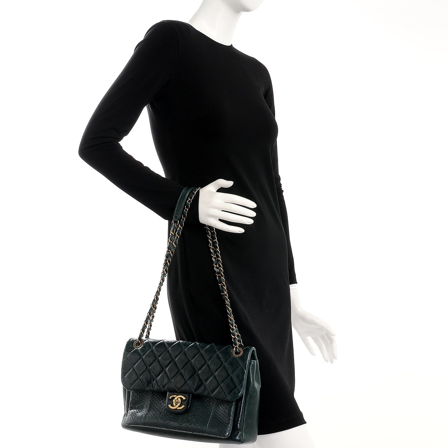 Calfskin Python Large Urban Mix Flap Dark Green