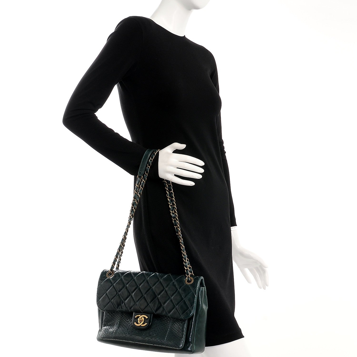 Chanel Calfskin Python Large Urban Mix Flap Dark Green 3 of 12