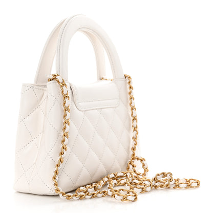Chanel Shiny Aged Calfskin Quilted Nano Kelly Shopper White 3 of 13