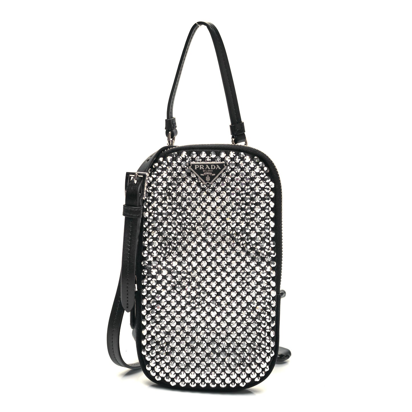 Satin Crystal Zip Phone Case Crossbody Bag Black