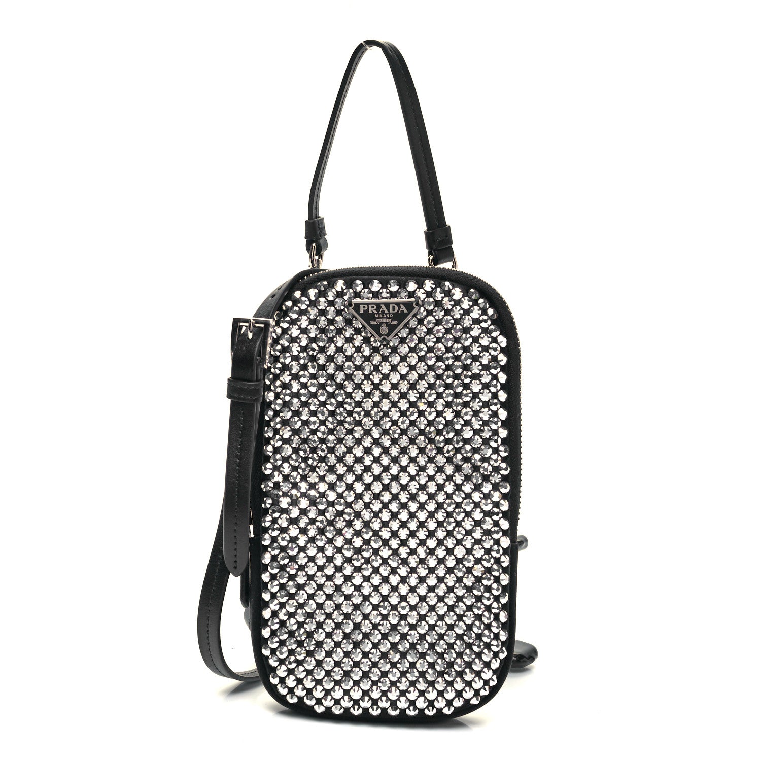Prada Satin Crystal Zip Phone Case Crossbody Bag Black 1 of 7