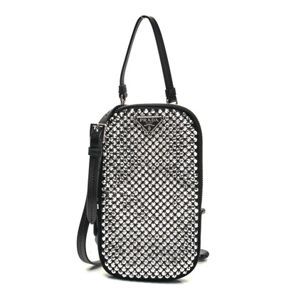 Prada Satin Crystal Zip Phone Case Crossbody Bag Black 1 of 7