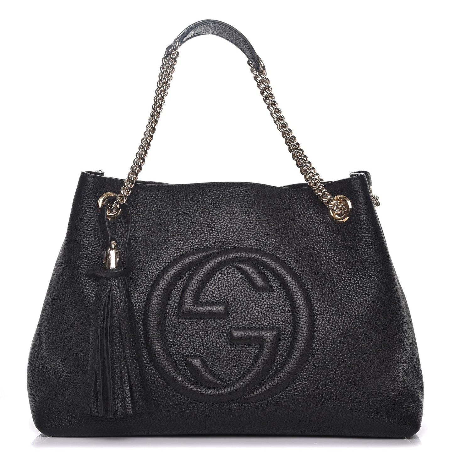 Pebbled Calfskin Medium Soho Chain Shoulder Bag Black