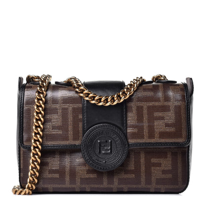 Fendi Glazed Fabric Vitello Century FF 1974 Stamp Patch Mini Double F Crossbody Bag Mogano Panna Black 1 of 9