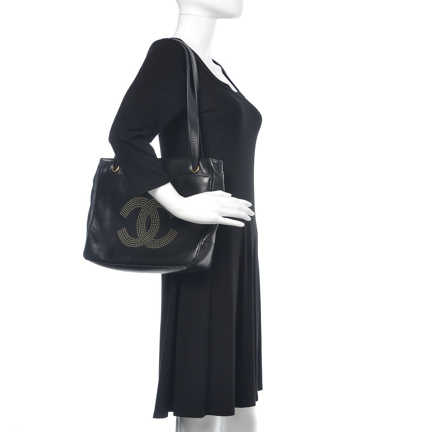 Lambskin Studded CC Tote Black